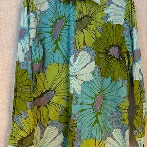 Floral Button-Up Shirt in Green and Blue